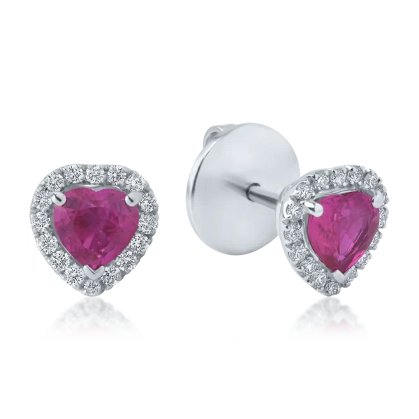 Cercei din aur alb cu rubine heart de 0.99ct si diamante de 0.22ct