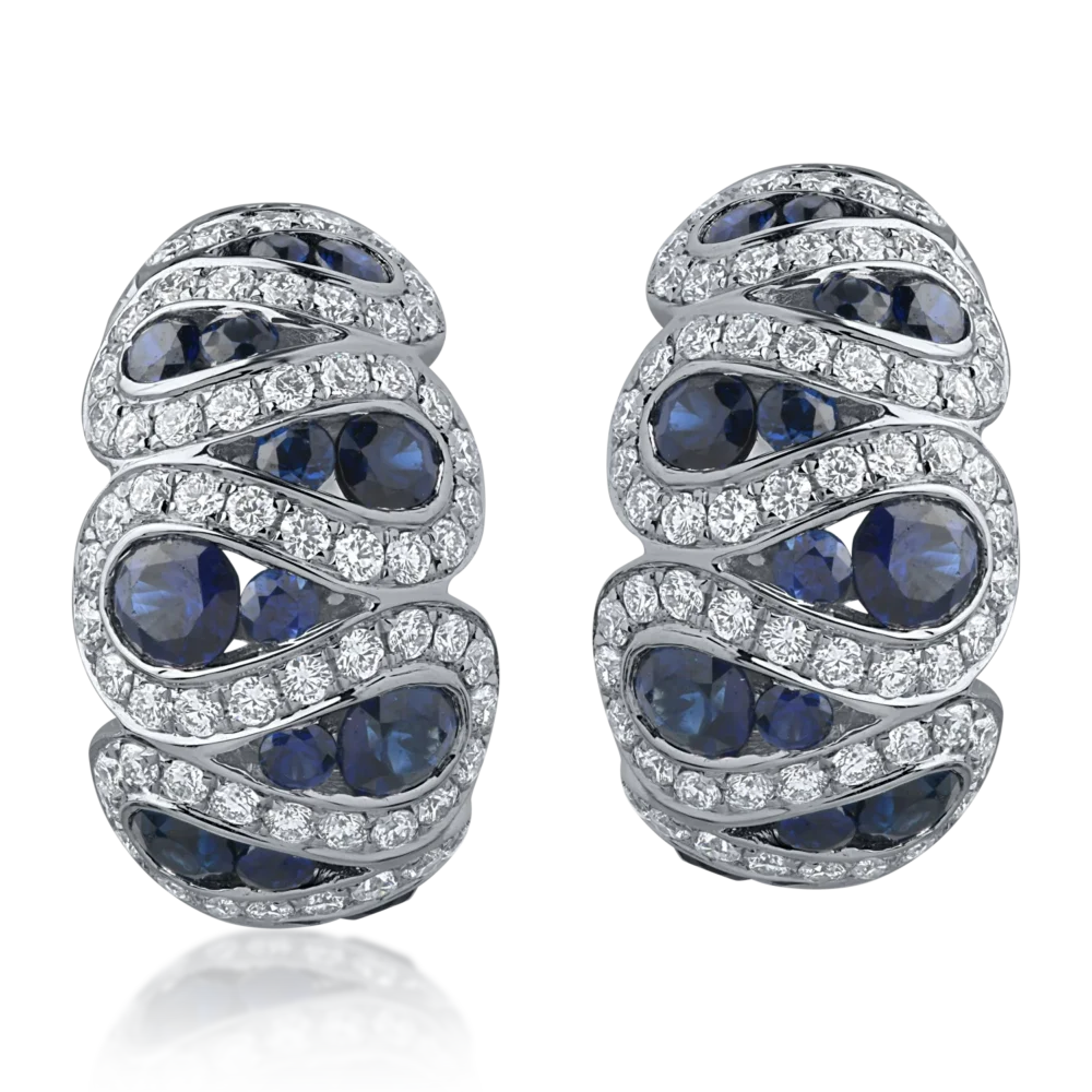 Cercei din aur alb cu safire albastre de 2.09ct si diamante de 1.05ct - imagine 2