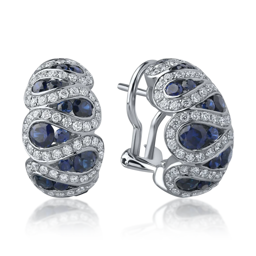 Cercei din aur alb cu safire albastre de 2.09ct si diamante de 1.05ct