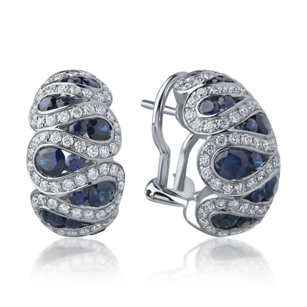 Cercei din aur alb cu safire albastre de 2.09ct si diamante de 1.05ct