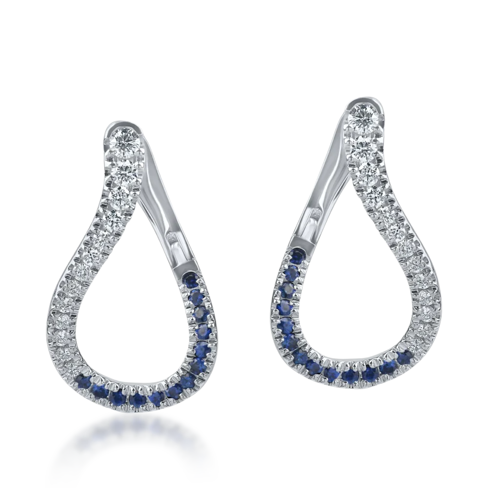 Cercei din aur alb cu safire de 0.3ct si diamante microsetting de 0.4ct - imagine 2