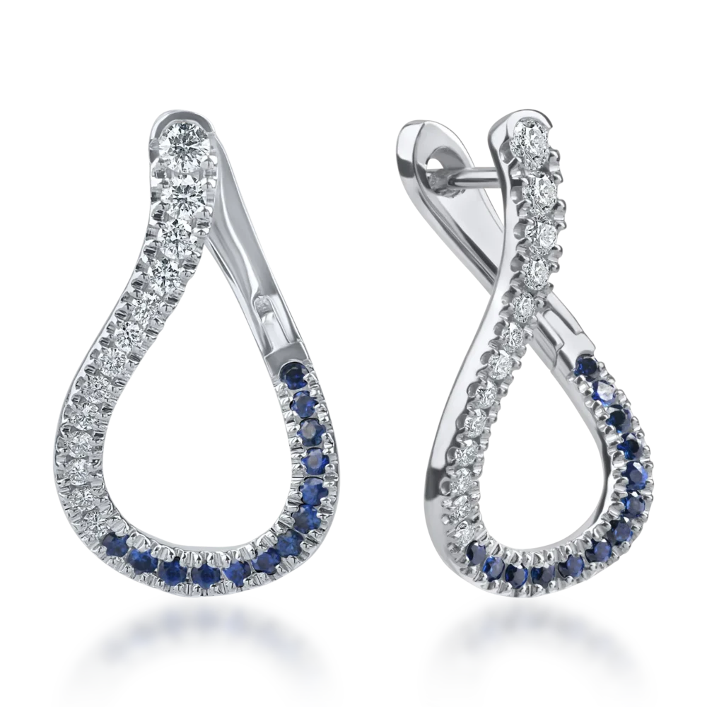 Cercei din aur alb cu safire de 0.3ct si diamante microsetting de 0.4ct