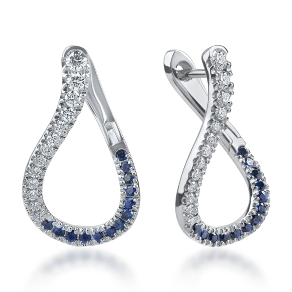 Cercei din aur alb cu safire de 0.3ct si diamante microsetting de 0.4ct