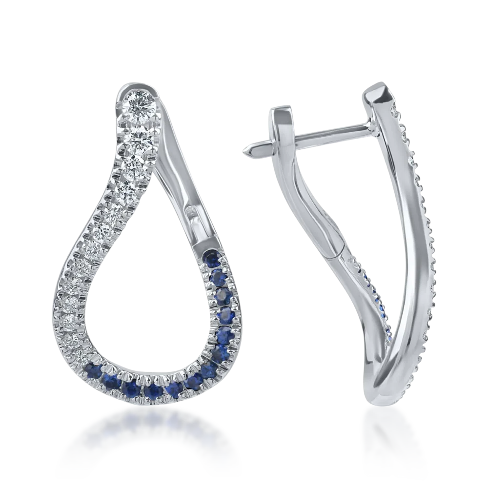 Cercei din aur alb cu safire de 0.3ct si diamante microsetting de 0.4ct - imagine 3