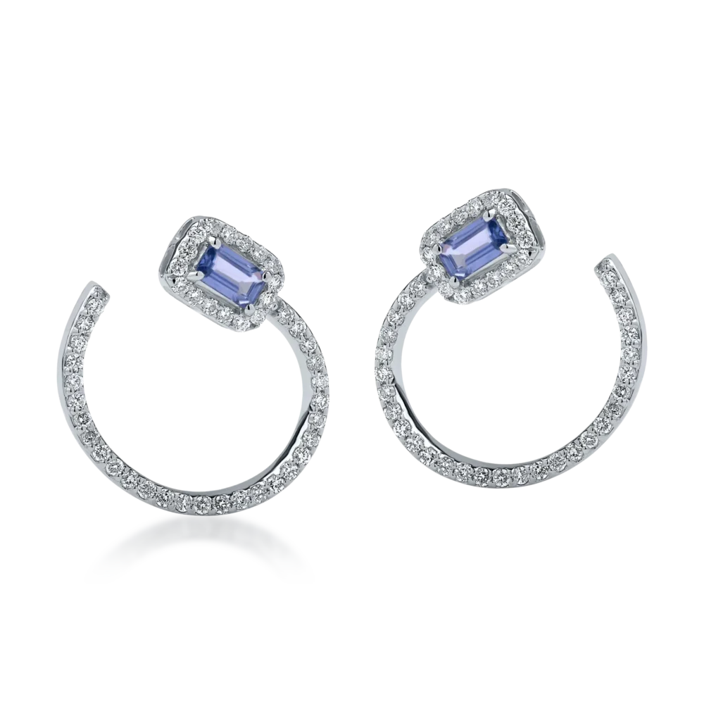 Cercei din aur alb cu safire rectangulare de 0.62ct si diamante de 0.79ct - imagine 2