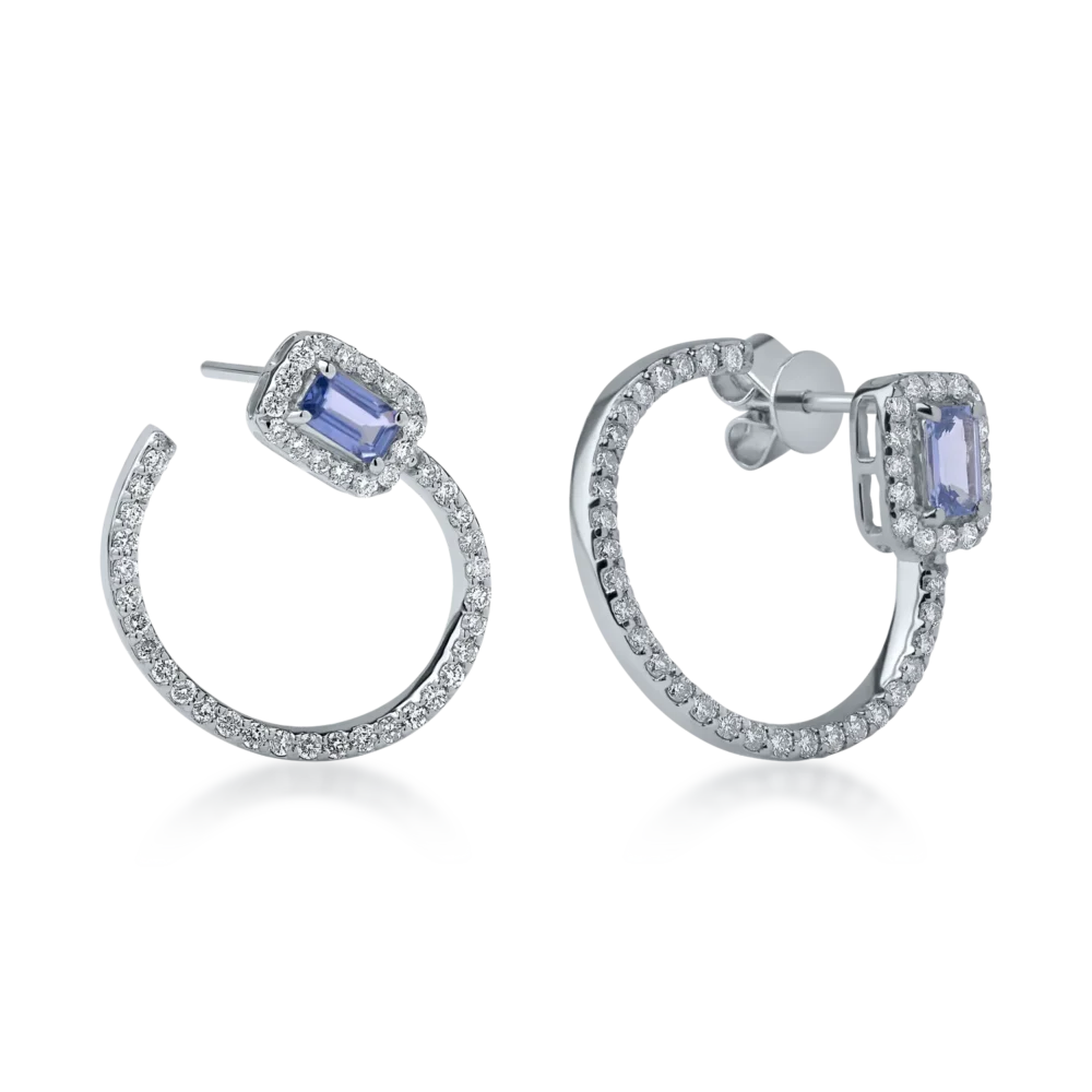 Cercei din aur alb cu safire rectangulare de 0.62ct si diamante de 0.79ct