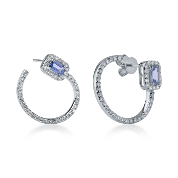 Cercei din aur alb cu safire rectangulare de 0.62ct si diamante de 0.79ct