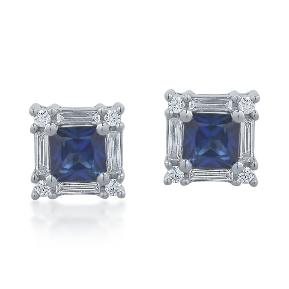 Cercei din aur alb cu safire princess de 0.6ct si diamante de 0.19ct - imagine 2