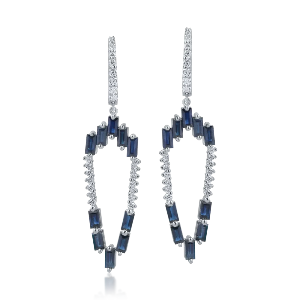 Cercei din aur alb cu safire de 3.4ct si diamante de 0.66ct - imagine 2