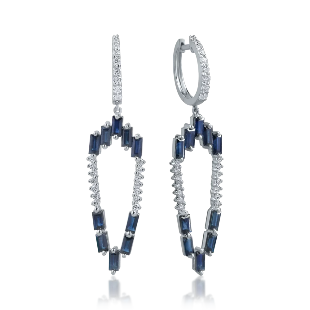 Cercei din aur alb cu safire de 3.4ct si diamante de 0.66ct