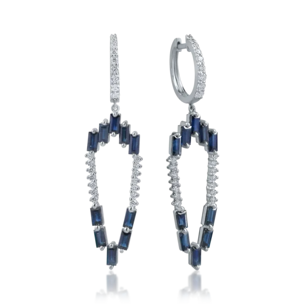 Cercei din aur alb cu safire de 3.4ct si diamante de 0.66ct