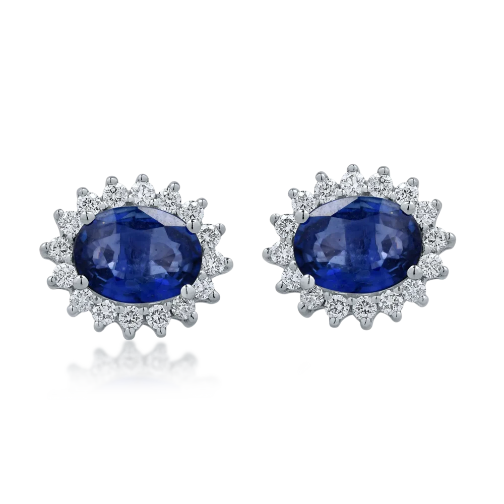 Cercei din aur alb cu safire ovale de 3.84ct si diamante de 0.62ct - imagine 2