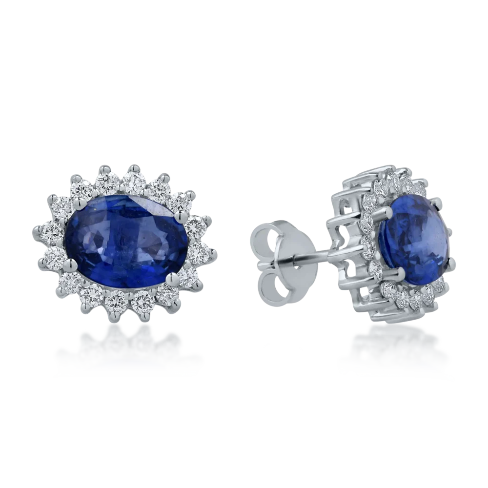 Cercei din aur alb cu safire ovale de 3.84ct si diamante de 0.62ct