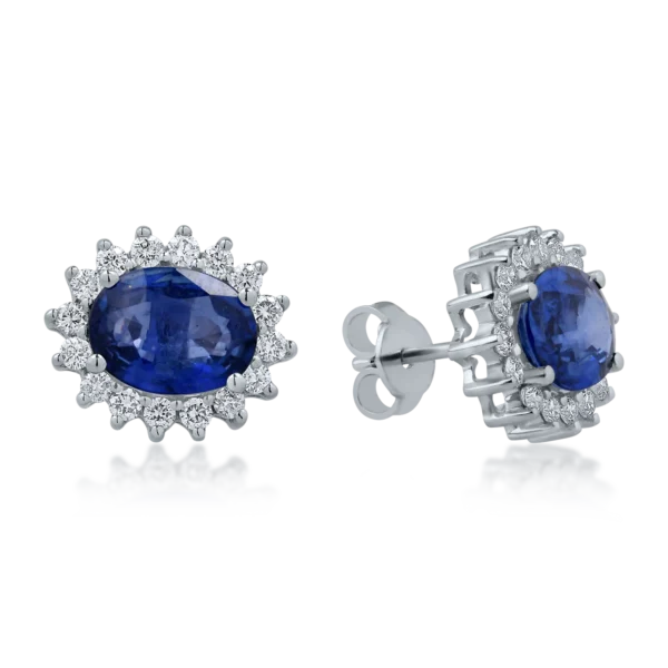 Cercei din aur alb cu safire ovale de 3.84ct si diamante de 0.62ct