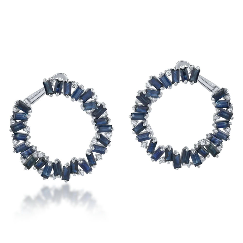 Cercei din aur alb cu safire baguette de 8.3ct si diamante rotunde de 0.48ct - imagine 2