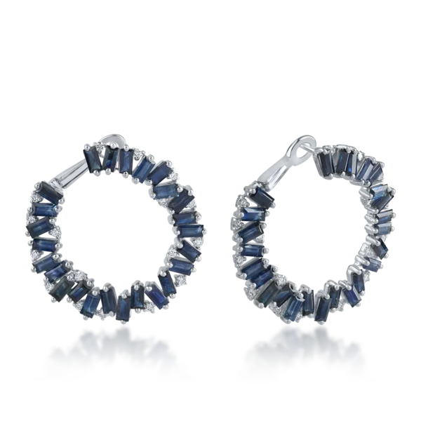 Cercei din aur alb cu safire baguette de 8.3ct si diamante rotunde de 0.48ct