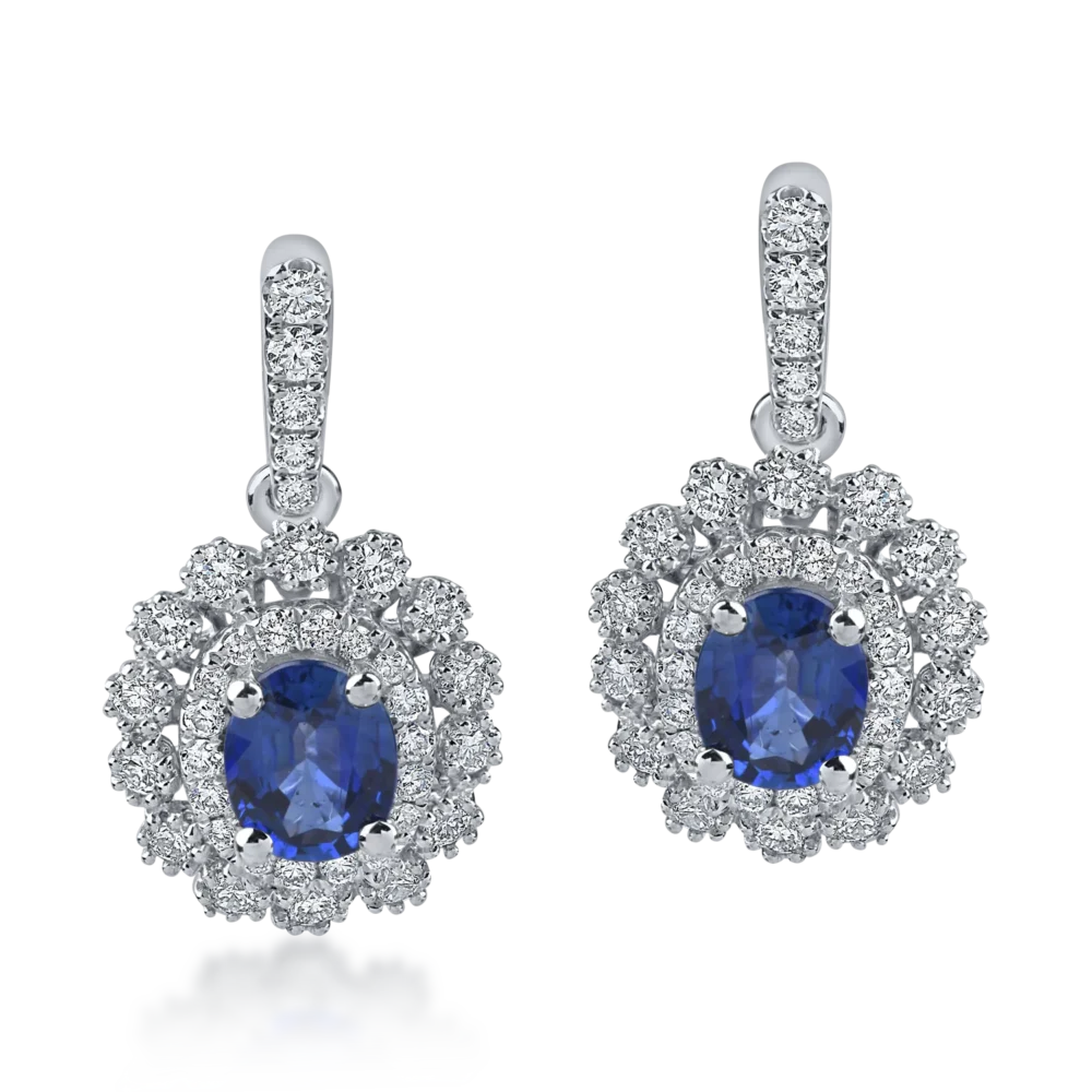 Cercei din aur alb cu safire ovale si diamante de 1.3ct - imagine 2