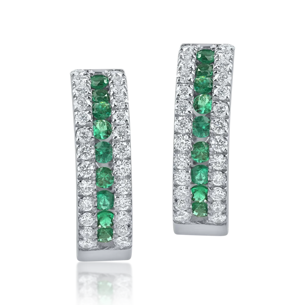 Cercei din aur alb cu smaralde de 0.26ct si diamante de 0.32ct - imagine 2