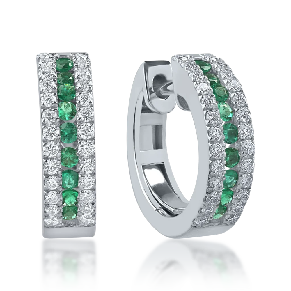 Cercei din aur alb cu smaralde de 0.26ct si diamante de 0.32ct