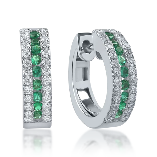 Cercei din aur alb cu smaralde de 0.26ct si diamante de 0.32ct