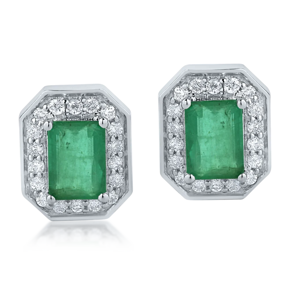 Cercei din aur alb cu smaralde rectangulare de 1.91ct si diamante de 0.39ct - imagine 2