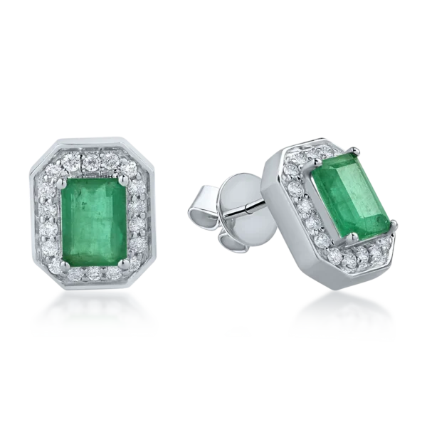 Cercei din aur alb cu smaralde rectangulare de 1.91ct si diamante de 0.39ct