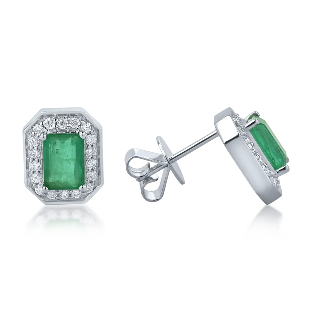 Cercei din aur alb cu smaralde rectangulare de 1.91ct si diamante de 0.39ct - imagine 3