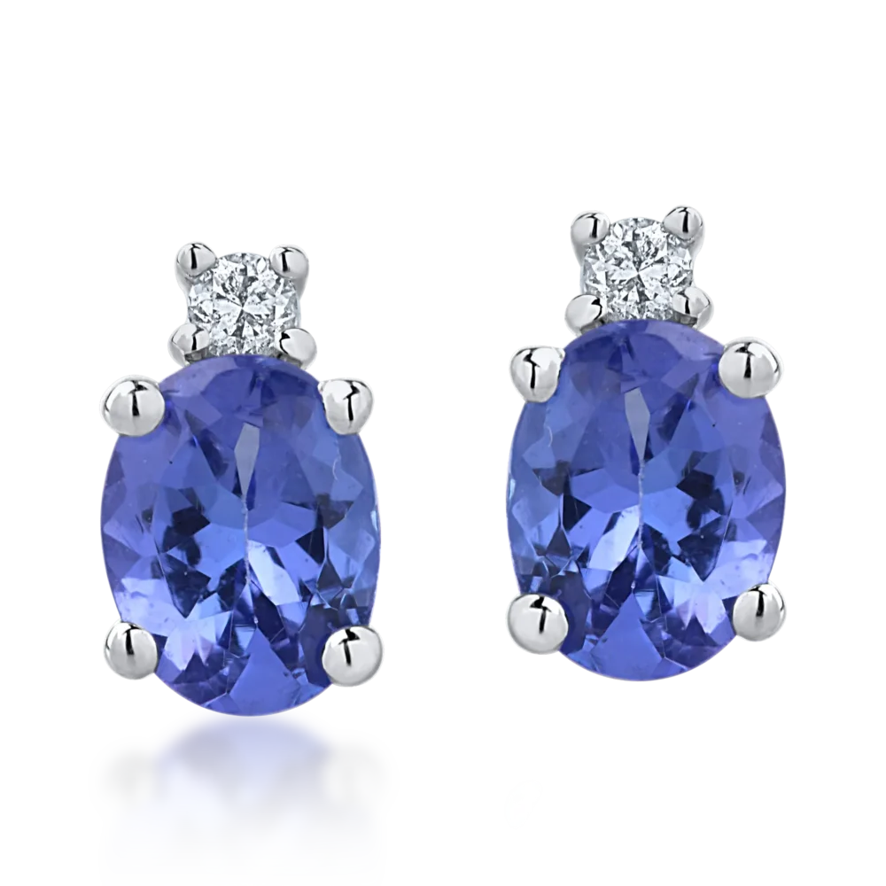 Cercei din aur alb cu tanzanite ovale de 0.77ct si diamante de 0.03ct - imagine 2