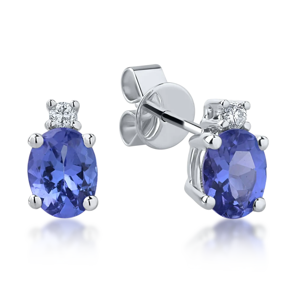 Cercei din aur alb cu tanzanite ovale de 0.77ct si diamante de 0.03ct