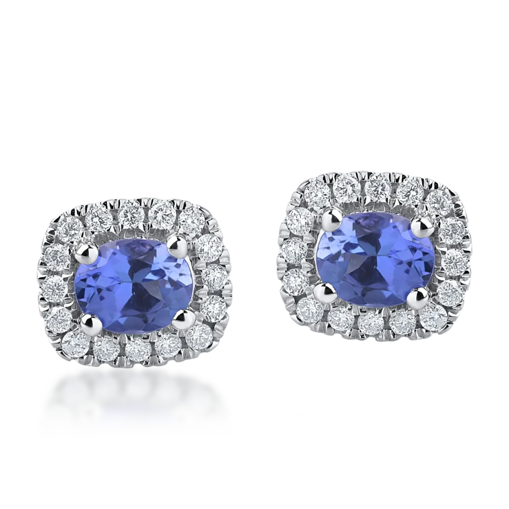 Cercei din aur alb cu tanzanite rectangulare de 0.8ct si diamante de 0.21ct - imagine 2