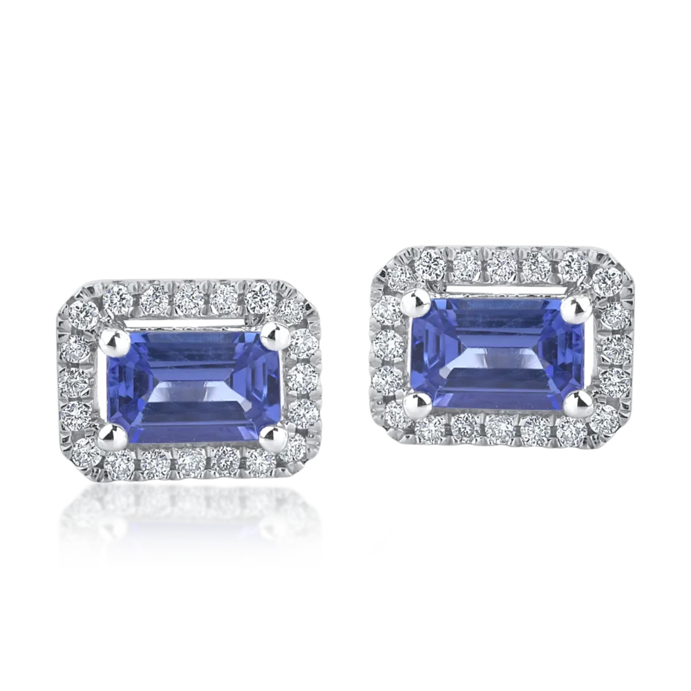 Cercei din aur alb cu tanzanite rectangulare de 1.26ct si diamante de 0.2ct - imagine 2