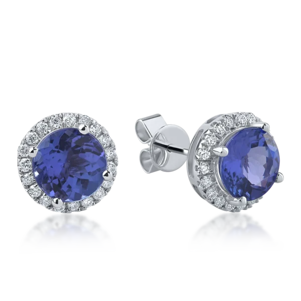 Cercei din aur alb cu tanzanite de 1.89ct si diamante de 0.19ct
