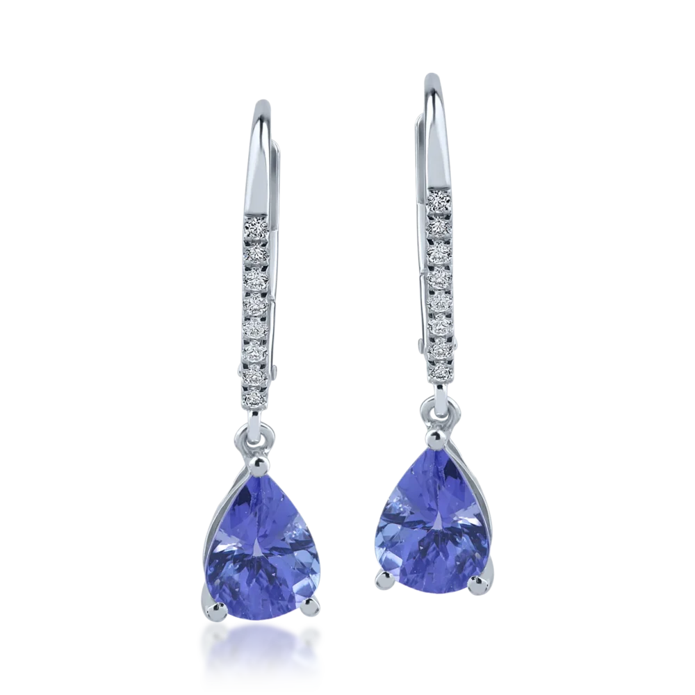 Cercei din aur alb cu tanzanite pear de 2.13ct si diamante de 0.12ct - imagine 2