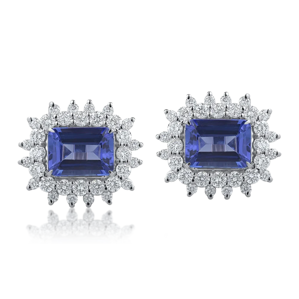 Cercei din aur alb cu tanzanite rectangulare de 3.31ct si diamante de 1.26ct - imagine 2
