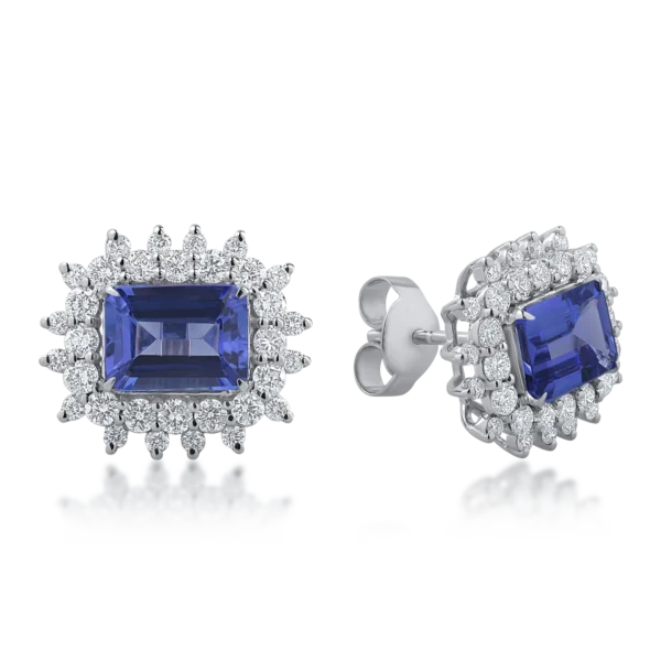 Cercei din aur alb cu tanzanite rectangulare de 3.31ct si diamante de 1.26ct