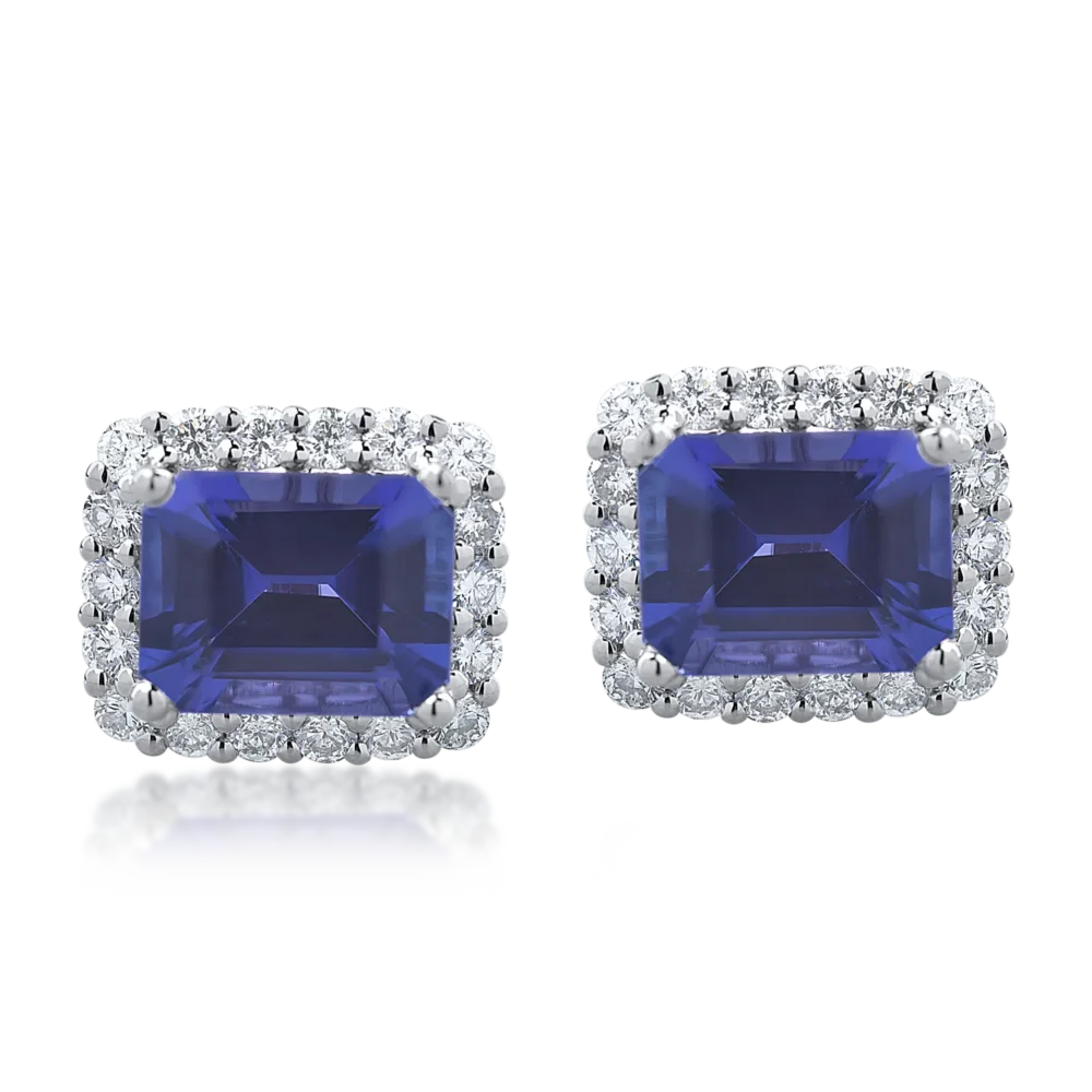 Cercei din aur alb cu tanzanite rectangulare de 4.93ct si diamante round de 0.93ct - imagine 2