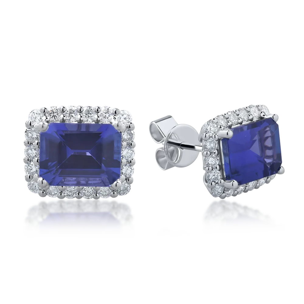 Cercei din aur alb cu tanzanite rectangulare de 4.93ct si diamante round de 0.93ct
