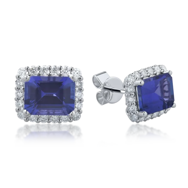 Cercei din aur alb cu tanzanite rectangulare de 4.93ct si diamante round de 0.93ct