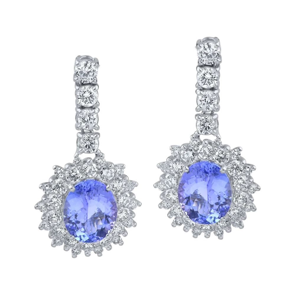 Cercei din aur alb cu tanzanite ovale de 5.51ct si diamante round de 2.448ct - imagine 2