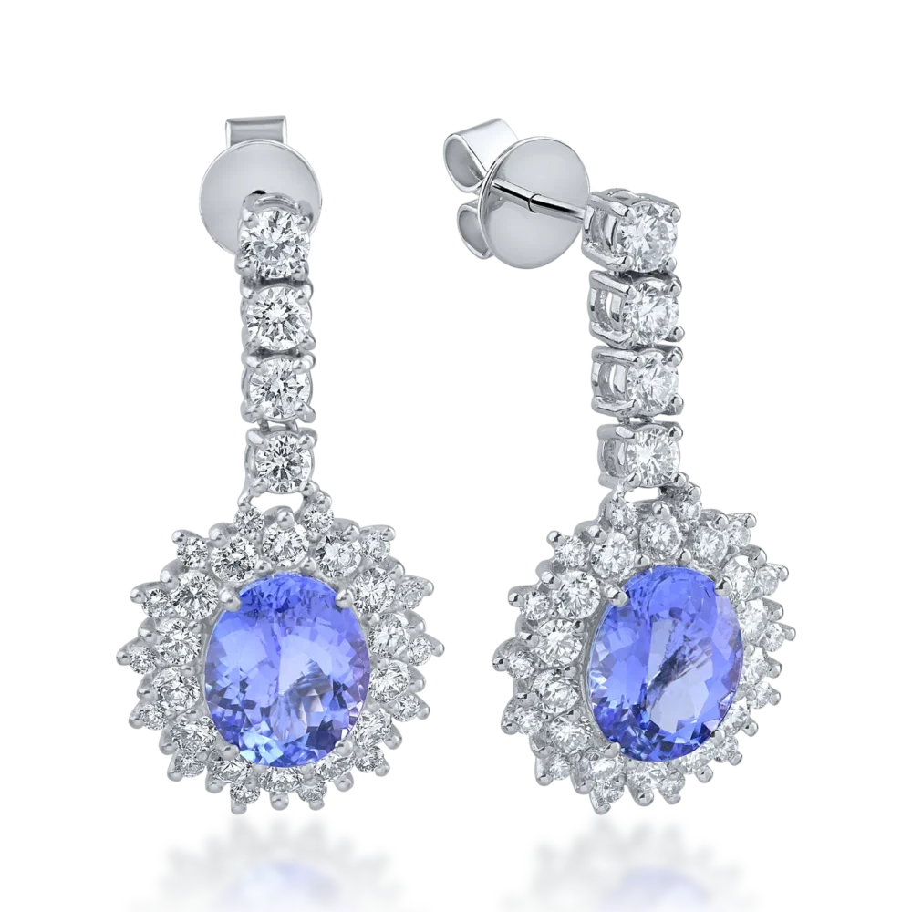 Cercei din aur alb cu tanzanite ovale de 5.51ct si diamante round de 2.448ct