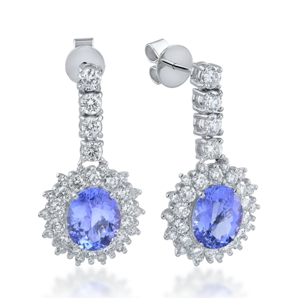 Cercei din aur alb cu tanzanite ovale de 5.51ct si diamante round de 2.448ct