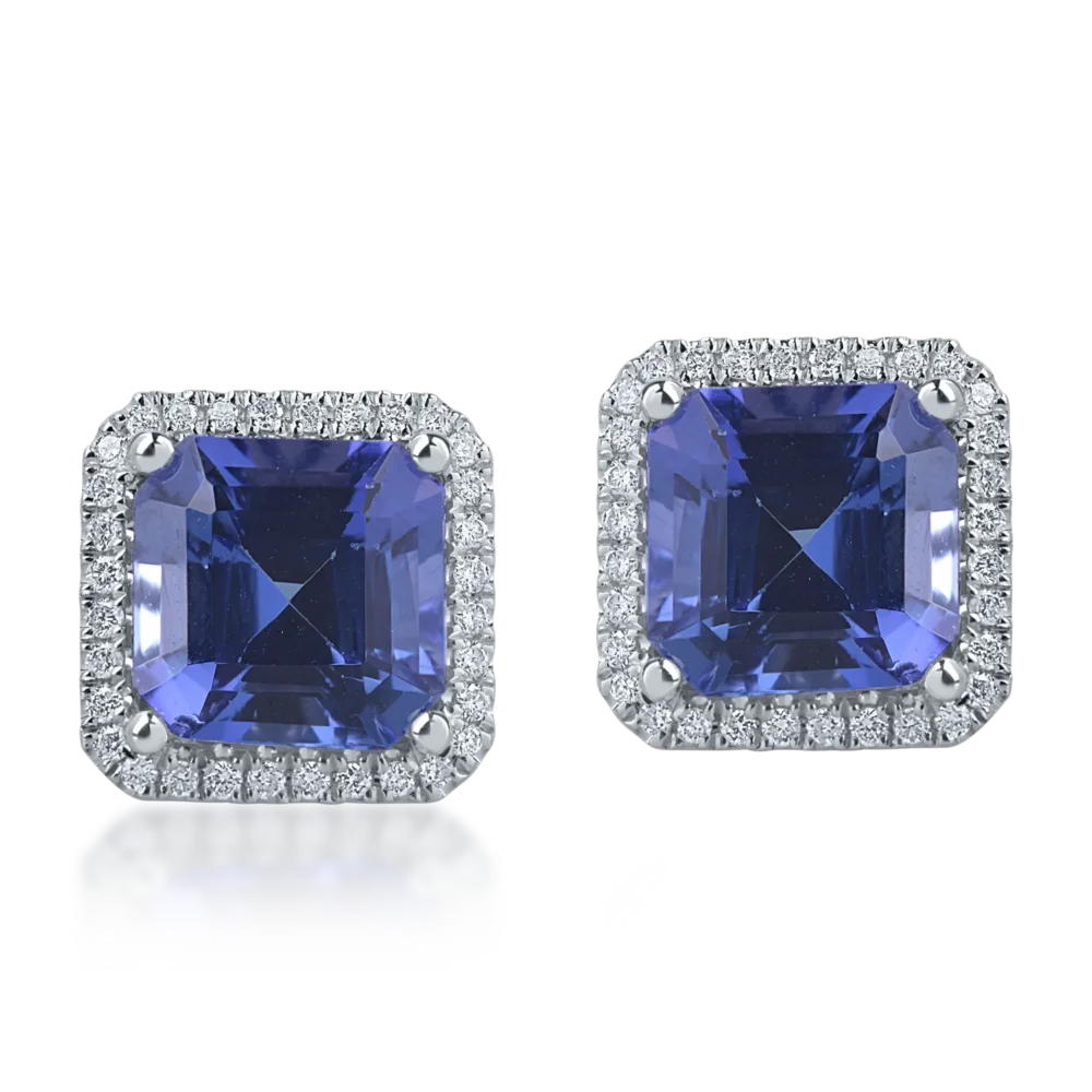 Cercei din aur alb cu tanzanite square de 7.14ct si diamante round de 0.52ct - imagine 2