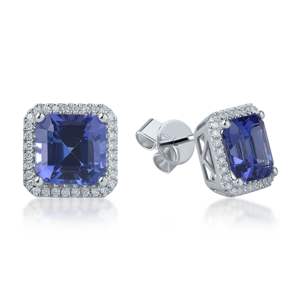 Cercei din aur alb cu tanzanite square de 7.14ct si diamante round de 0.52ct