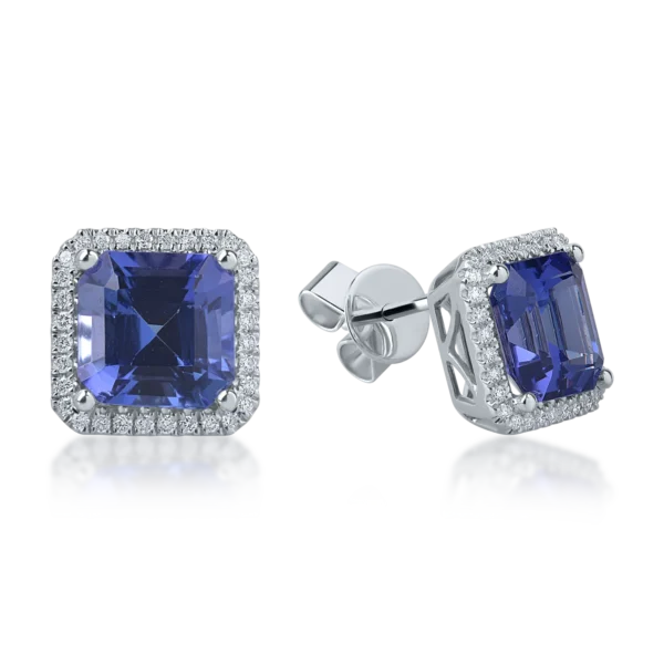 Cercei din aur alb cu tanzanite square de 7.14ct si diamante round de 0.52ct