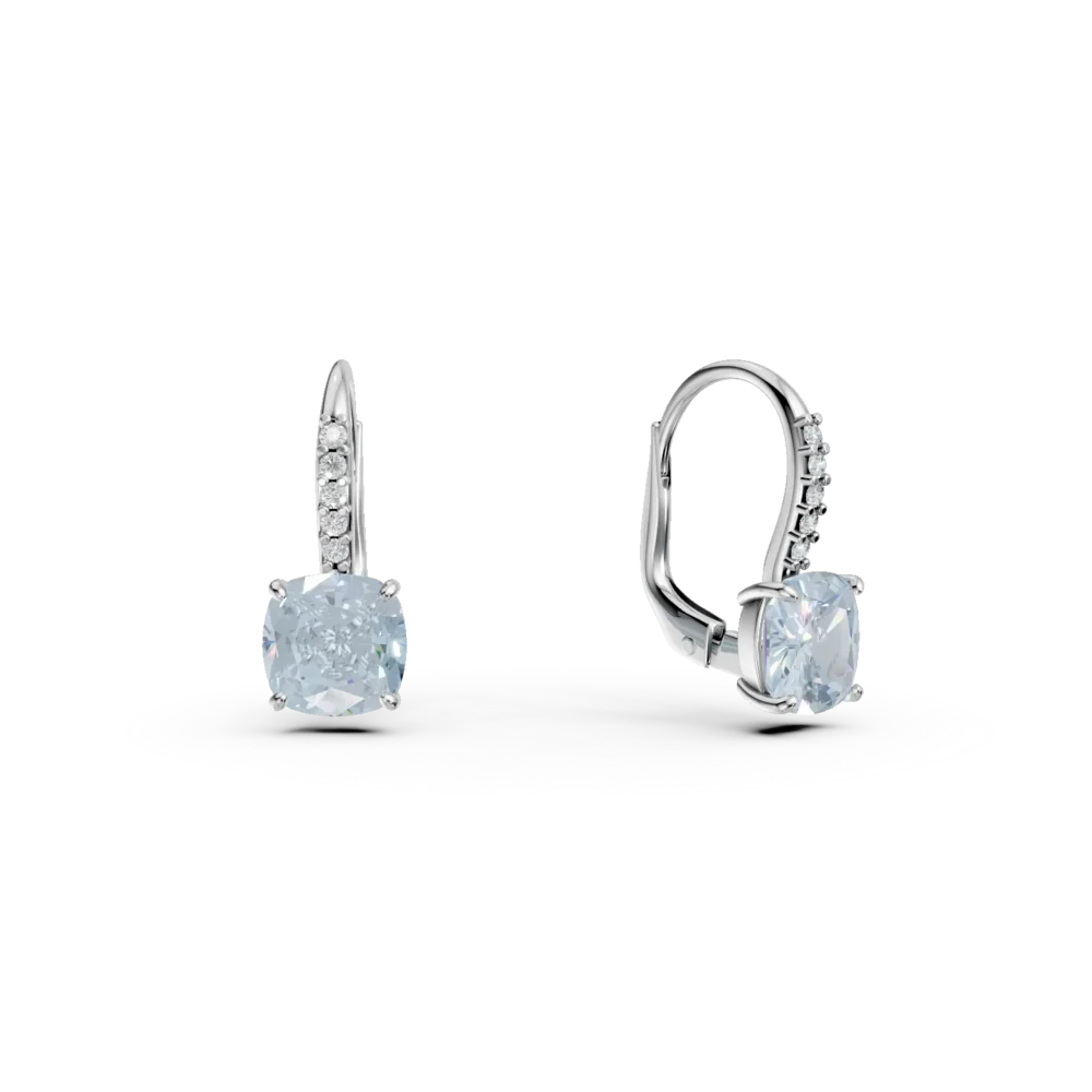 Cercei din aur alb cu topaze cushion de 2.2ct si zirconii