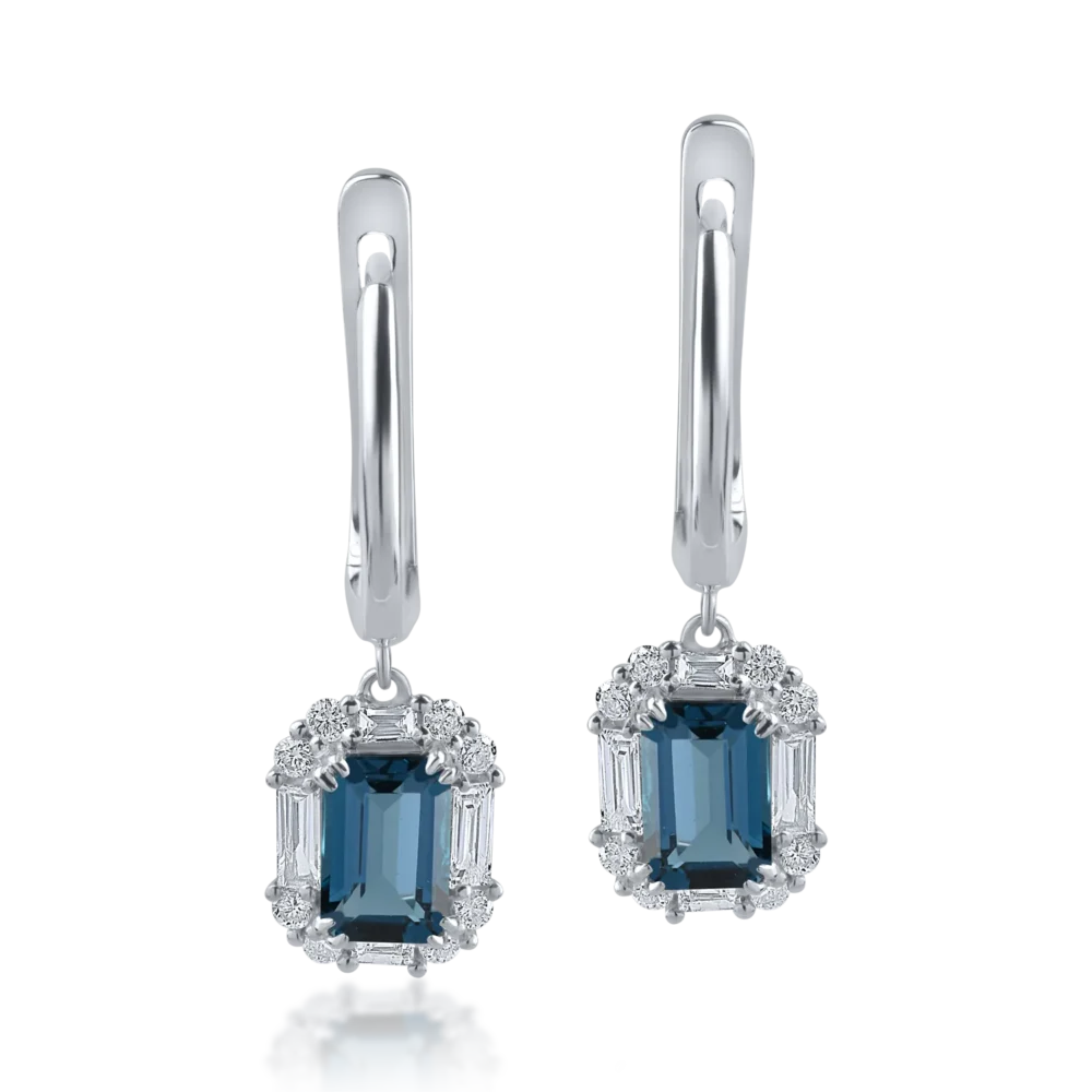 Cercei din aur alb cu topaze london blue de 1.23ct si diamante baguette si rotunde de 0.39ct - imagine 2
