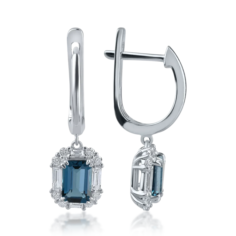 Cercei din aur alb cu topaze london blue de 1.23ct si diamante baguette si rotunde de 0.39ct - imagine 3