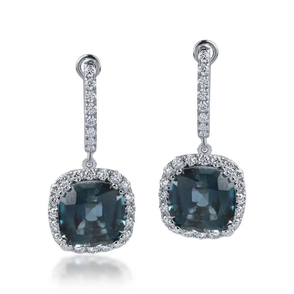 Cercei din aur alb cu topaze london blue rectangulare de 6.1ct si diamante de 0.4ct - imagine 2