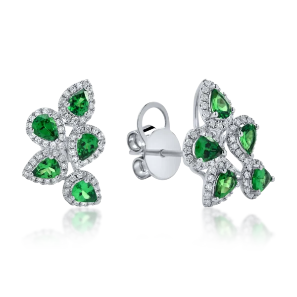 Cercei din aur alb cu tsavorite verzi pear de 1.4ct si diamante de 0.4ct