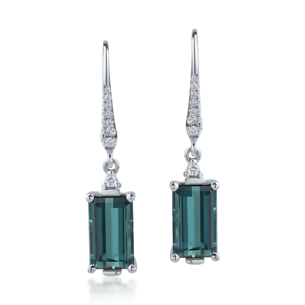 Cercei din aur alb cu turmaline rectangulare de 3.01ct si diamante de 0.08ct - imagine 2